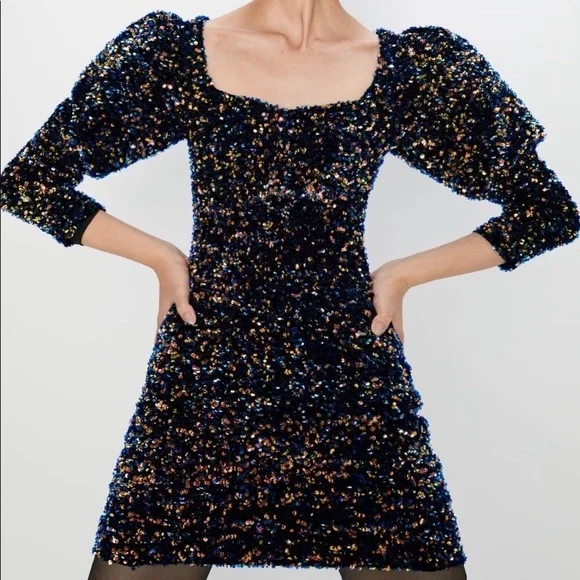 Zara Sequin Velvet Mini Dress! - Picture 2 of 11